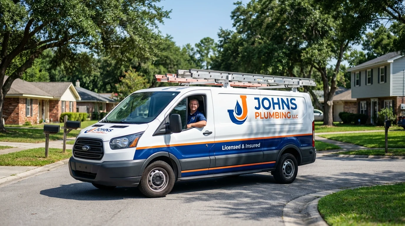 Johns Plumbing LLC service van in Stamford, NY