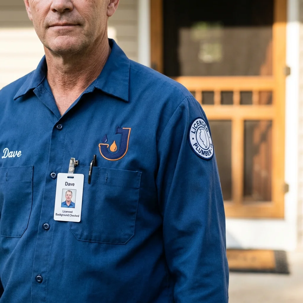 Licensed plumber showing ID badge in Stamford, NY