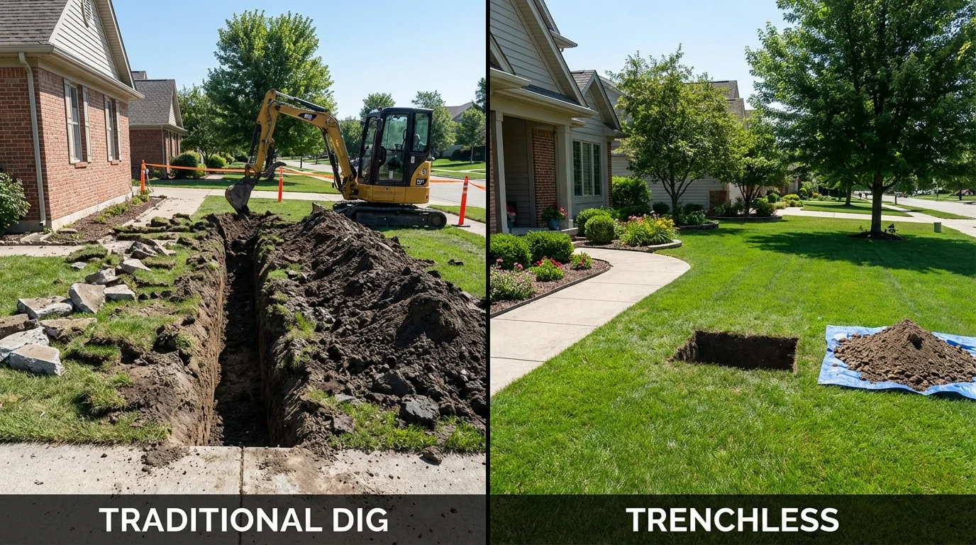Trenchless sewer repair with minimal yard damage versus traditional excavation in Stamford, NY
